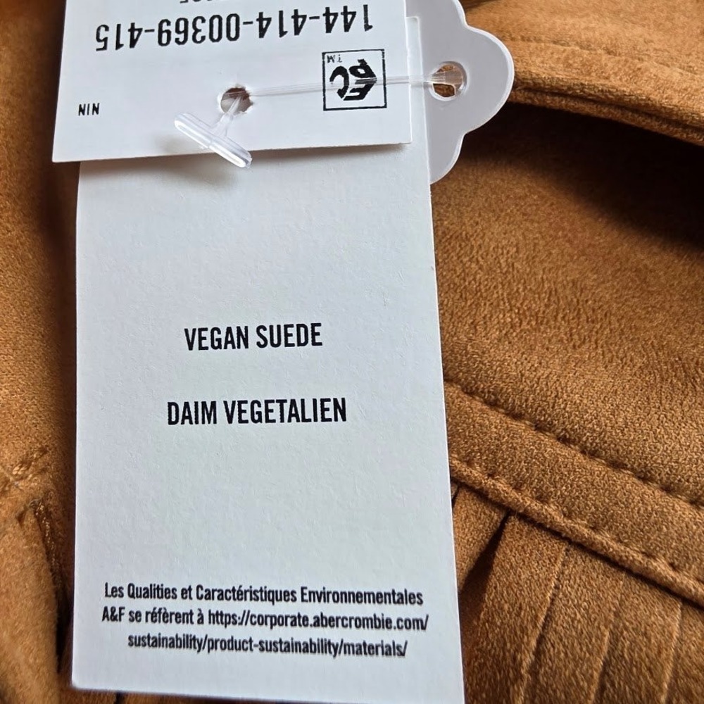 Abercrombie & Fitch Fringe Jacket Women‎ Large Tan Vegan Suede Western Boho NEW - Picture 7 of 12
